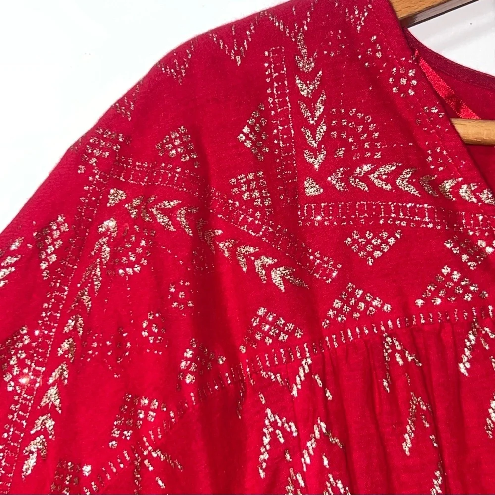 Free People Counting Stars Puff Sleeves Ruffle Hem Boho Peasant Top Size S